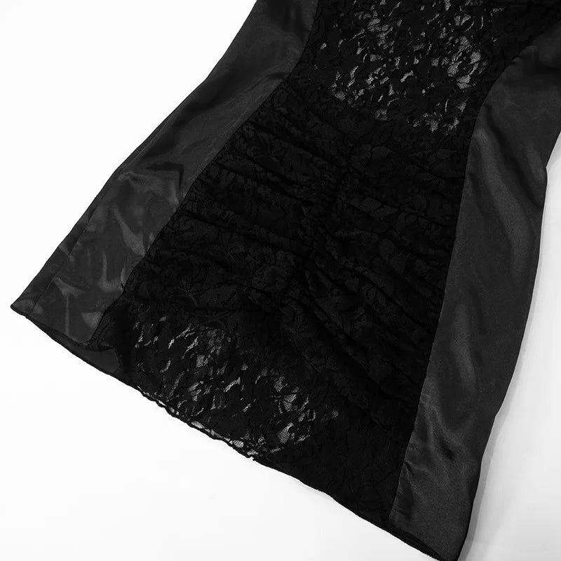 שמלת מיני סאטן בעיטור תחרה בעיצוב כיווצים - Leona