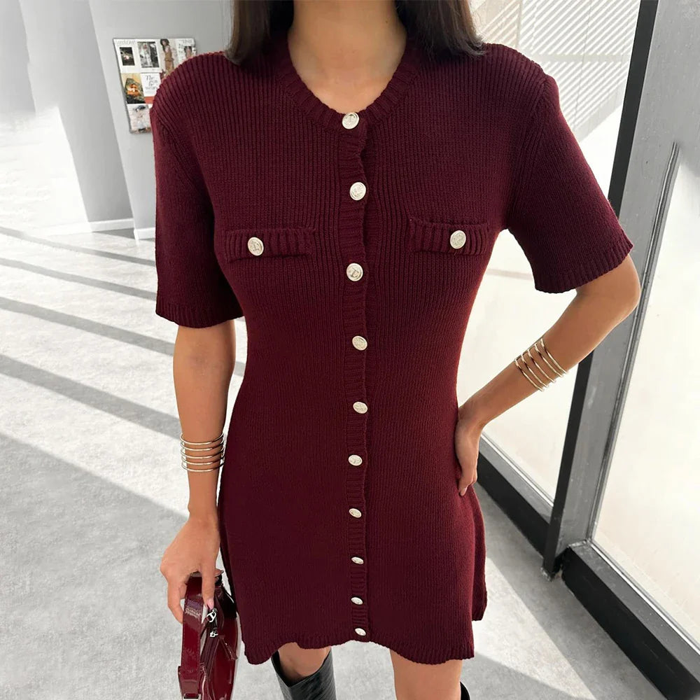 שמלת מיני סרוגה בעיטור כפתורים - Mary