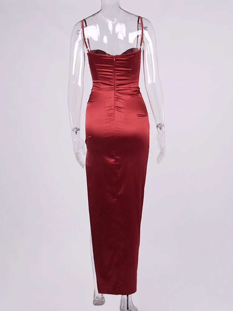 שמלת מקסי סאטן אלגנטית שסע עמוק - ונסיה