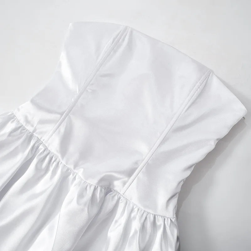 שמלת מיני סטרפלס סאטן קשירות בגב - מילי