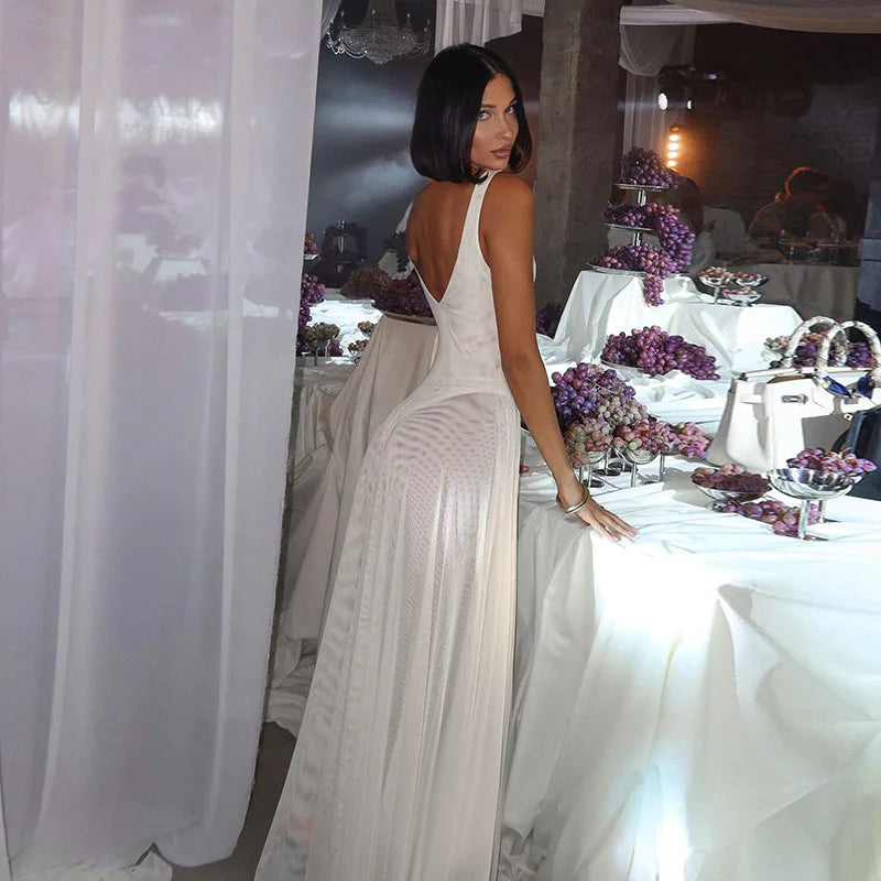 שמלת מקסי שיפון בעיטור אבזמים בכתפיות - מריה