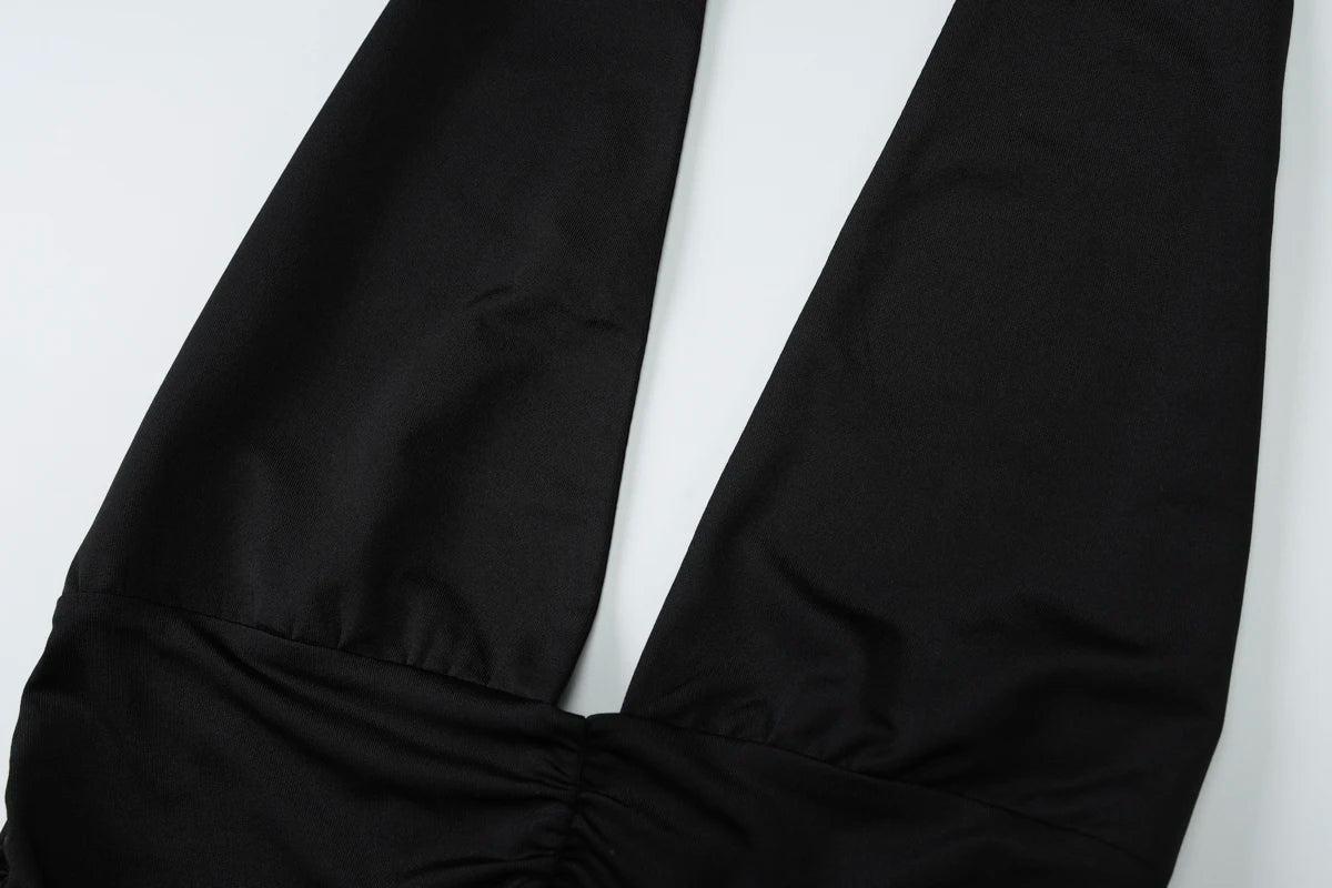 שמלת מקסי קולר כיווצים צמודה צווארון V גב פתוח - Jimena