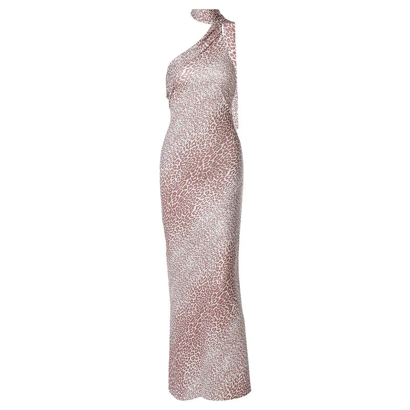 שמלת מקסי מנומרת בעיצוב קשירה בצוואר - אמזונה