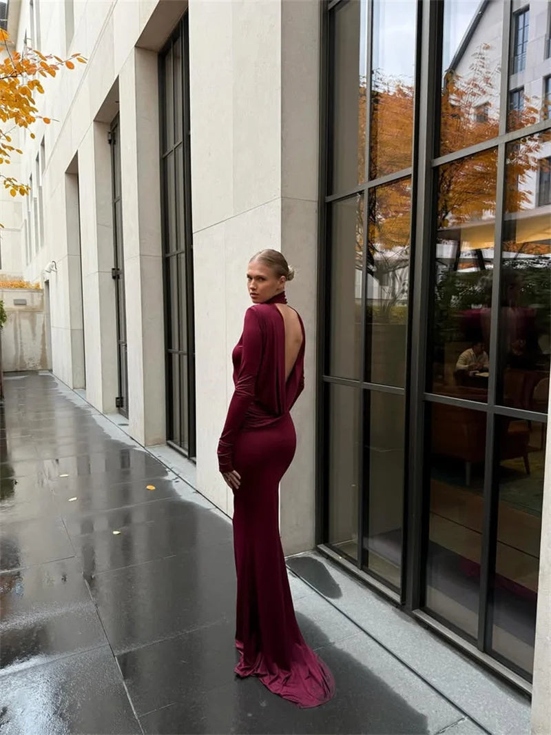 Elegant open back halter maxi dress - LARIAN