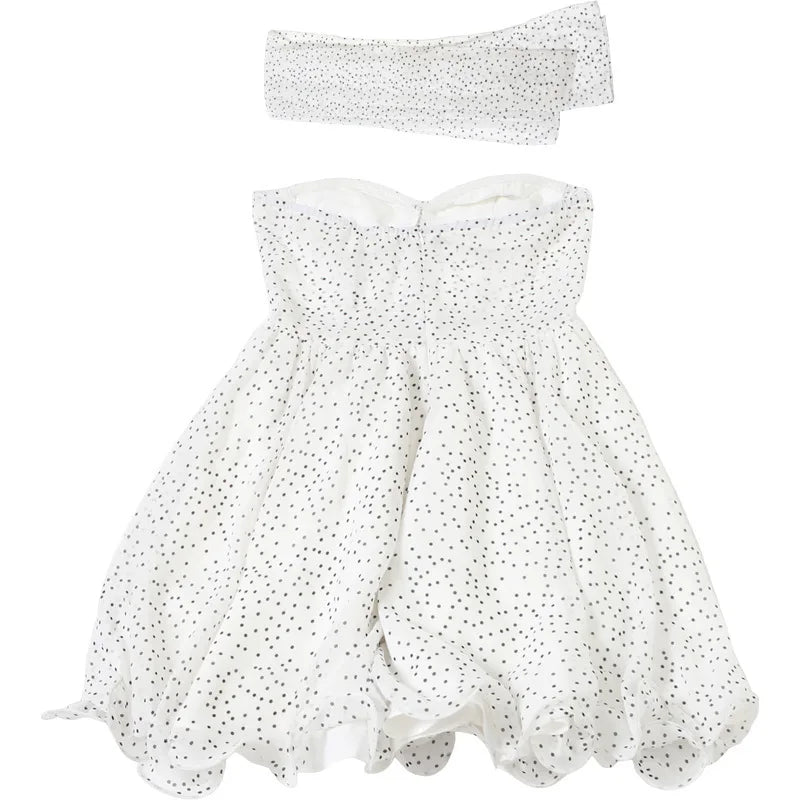 שמלת מיני סטרפלס מלמלה בעיצוב מחוך בעיטור נקודות וצעיף תואם - מיליה