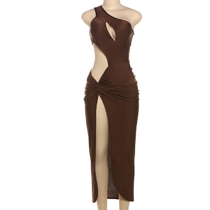 שמלת מקסי כיווצים בעיצוב פתחים ושסע - Natasha