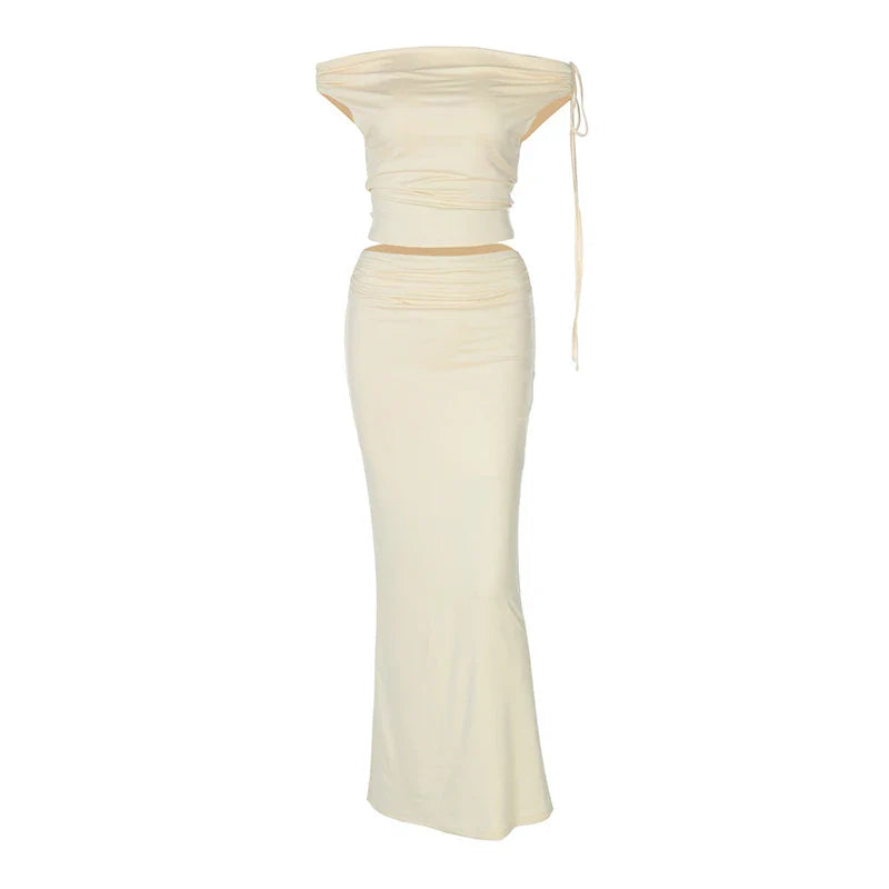 סט שני חלקים חצאית מקסי וחולצת כתפיים חשופות - ינאי