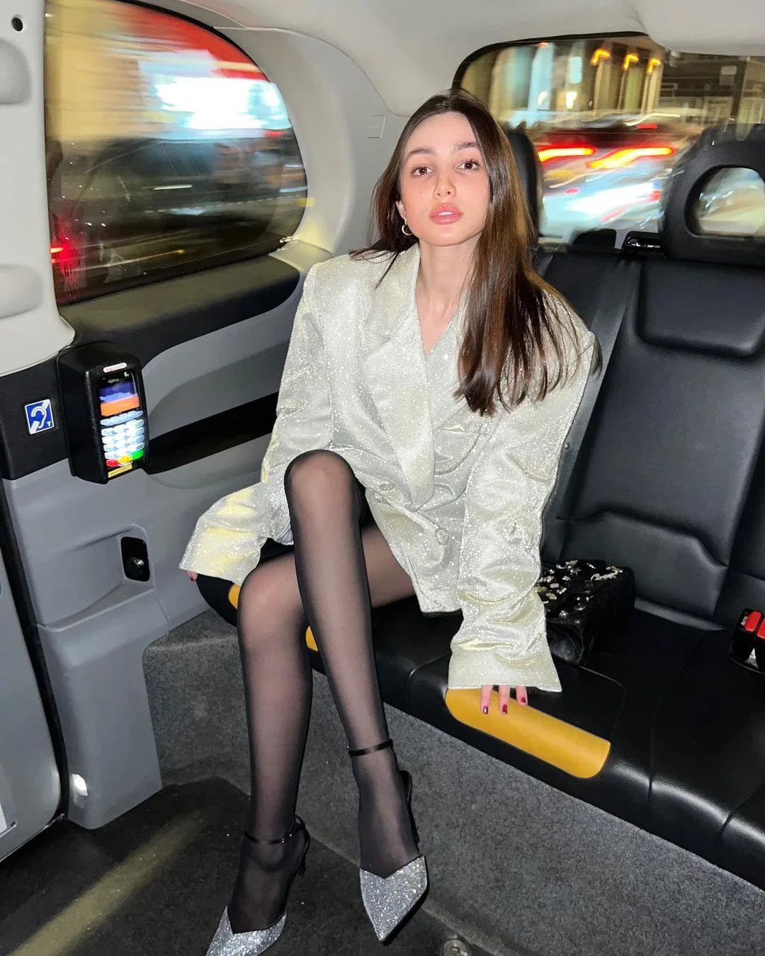 חליפת נצנצים 3 חלקים גוזיה בלייזר ומכנסיים גזרה גבוהה ארוכים - פאשה