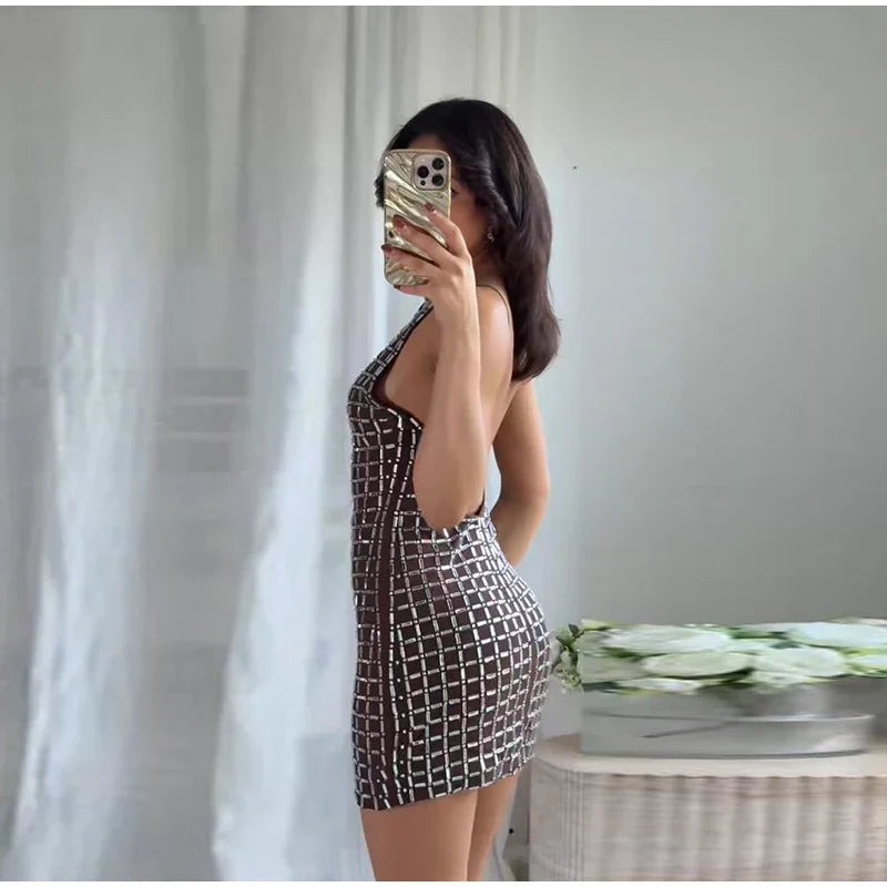 Strapless top/mini skirt/maxi dress/maxi dress with sparkling rhinestones