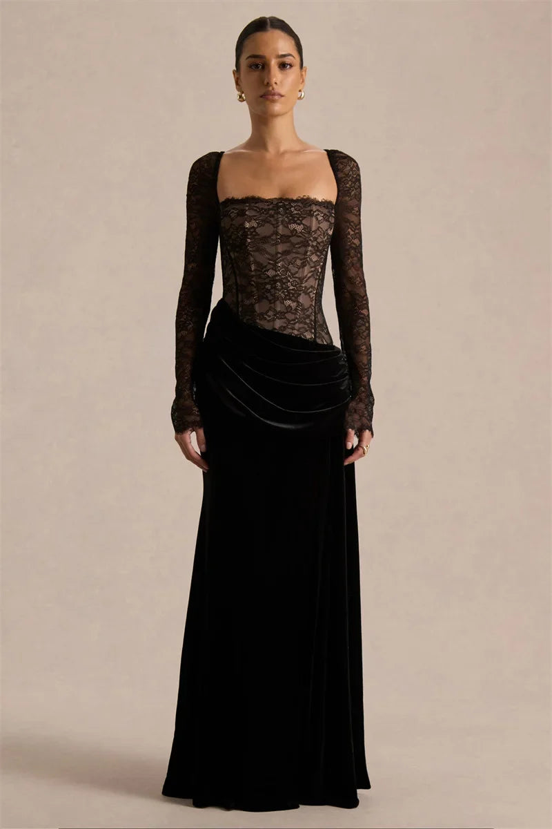 Velvet maxi dress with a lace corset design - CORI