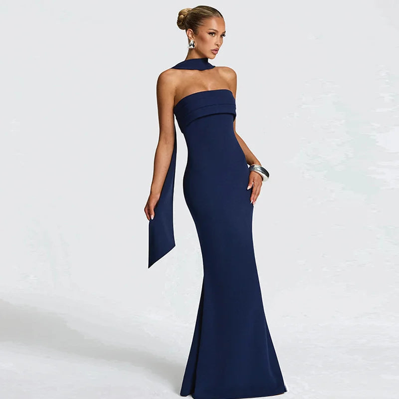 Strapless maxi dress with scarf decoration - MAROM