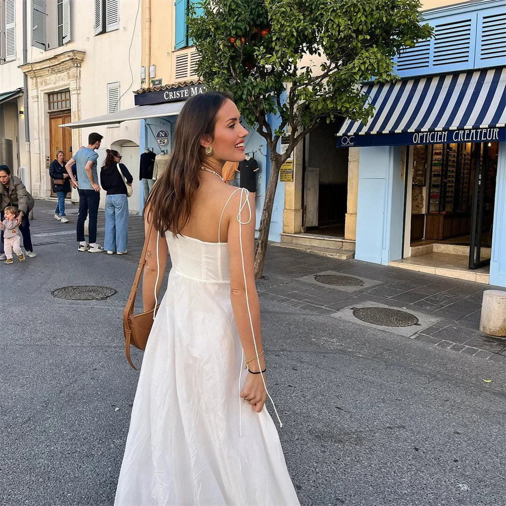 שמלת מקסי מלמלה בגזרת A קשירה בכתפיות - Allie