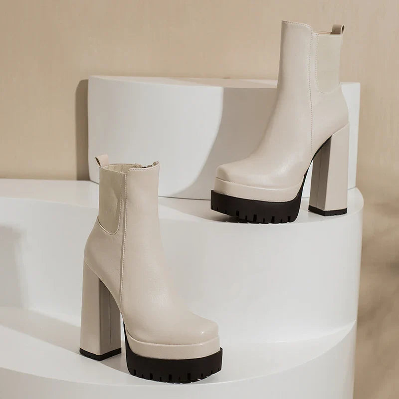 מגפי עקב פלטפורמה דמוי עור - שר