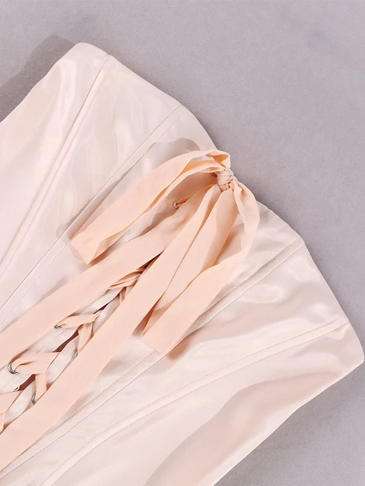 שמלת מיני סטרפלס בעיצוב מחוך סאטן - ליליה