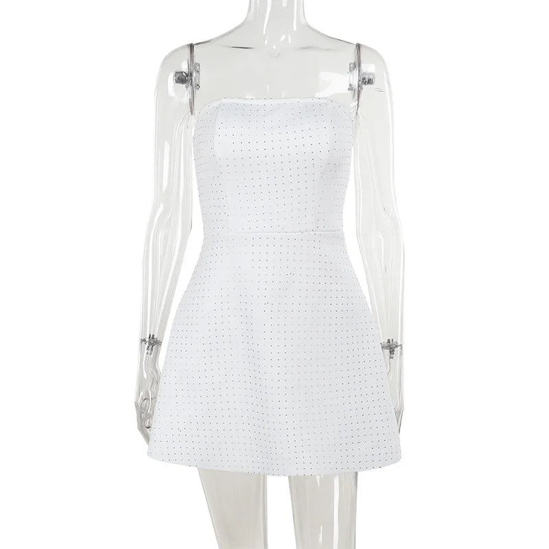 שמלת מיני סטרפלס בעיטור זרקונים מנצנצים - Londyn