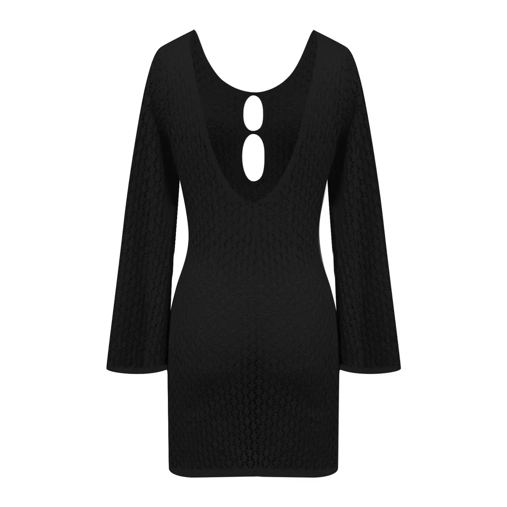 שמלת מיני חוף סרוגה גב פתוח  - Keira