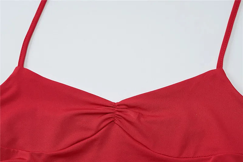 שמלת מקסי כיווצים בעיצוב שסע קשירה בצוואר - JOYA