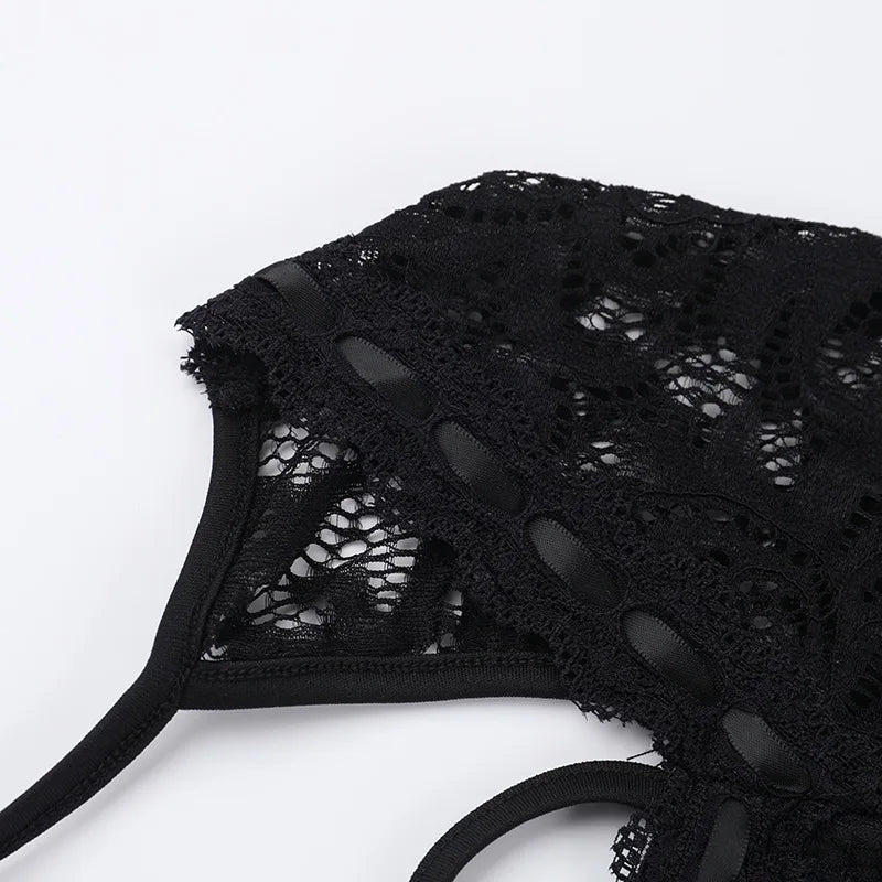 אוברול תחרה קצר שרוולים ארוכים בעיצוב חישוק וגב פתוח - Hunter