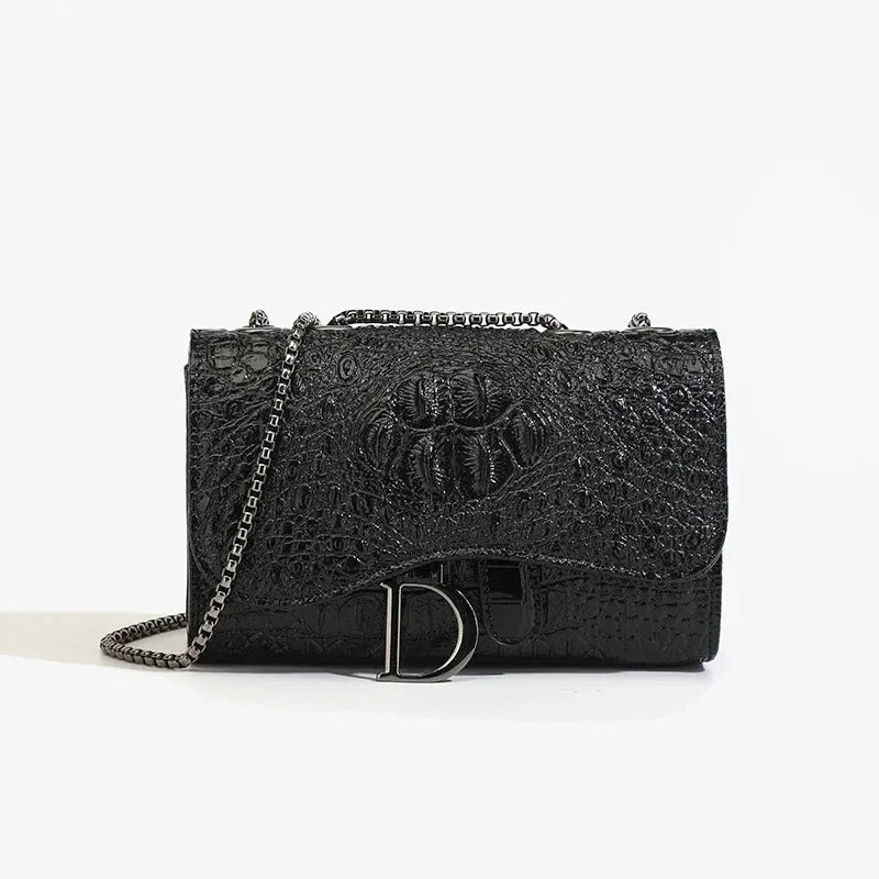 Glitter faux leather bag with D design