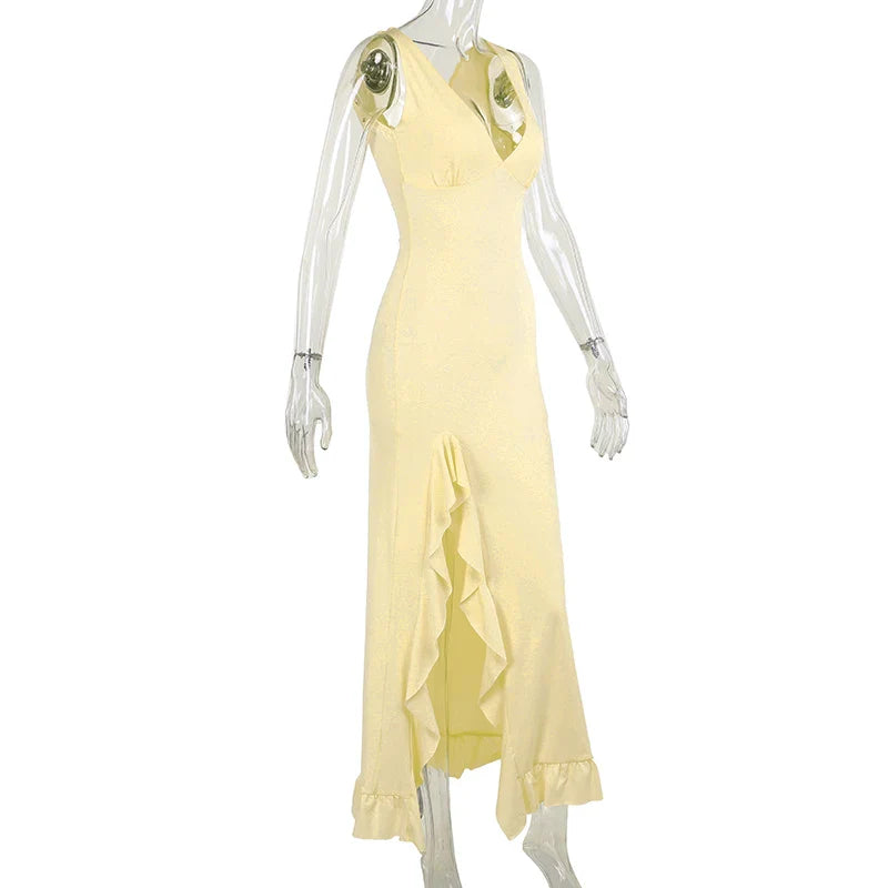 שמלת מקסי אלגנטית בעיצוב שסע מלמלה - פלור