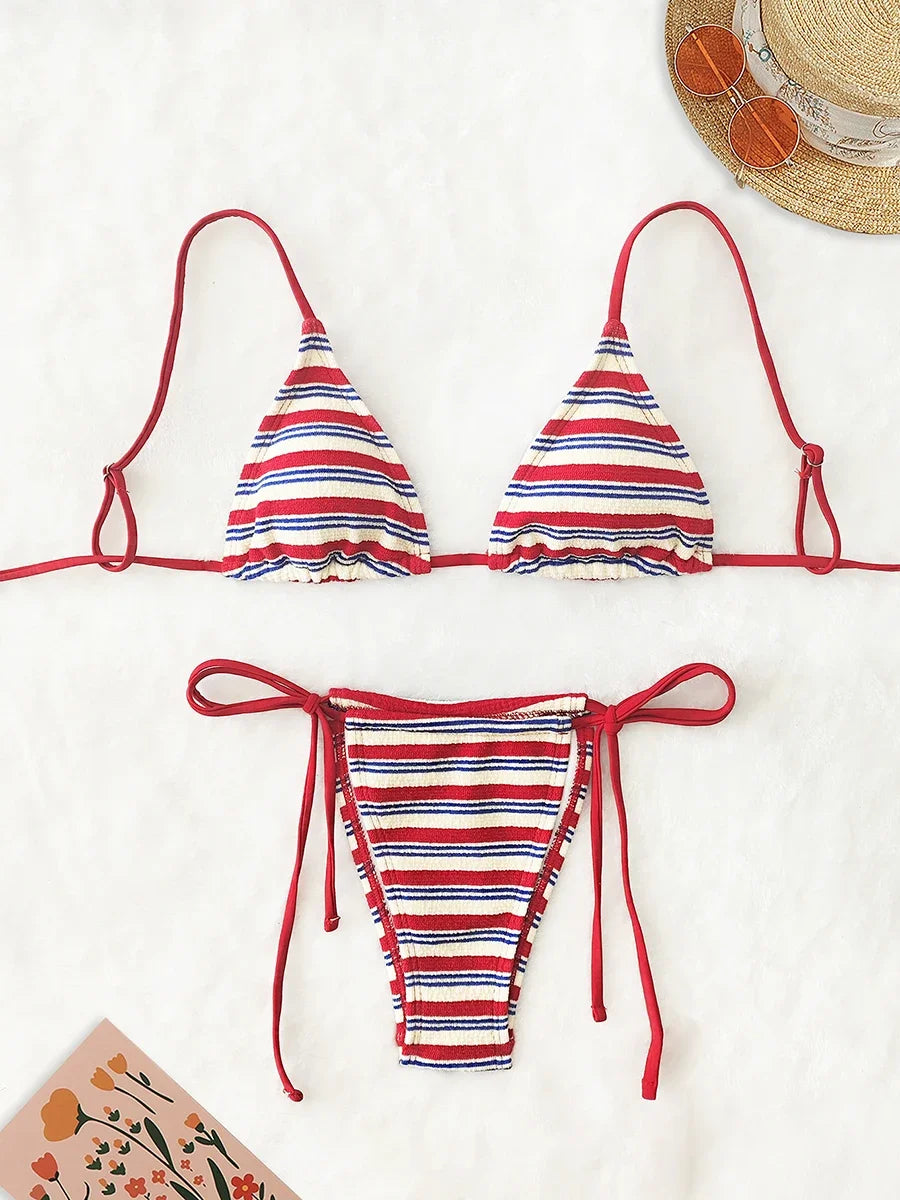 Striped bikini tie-up swimsuit - Lolita