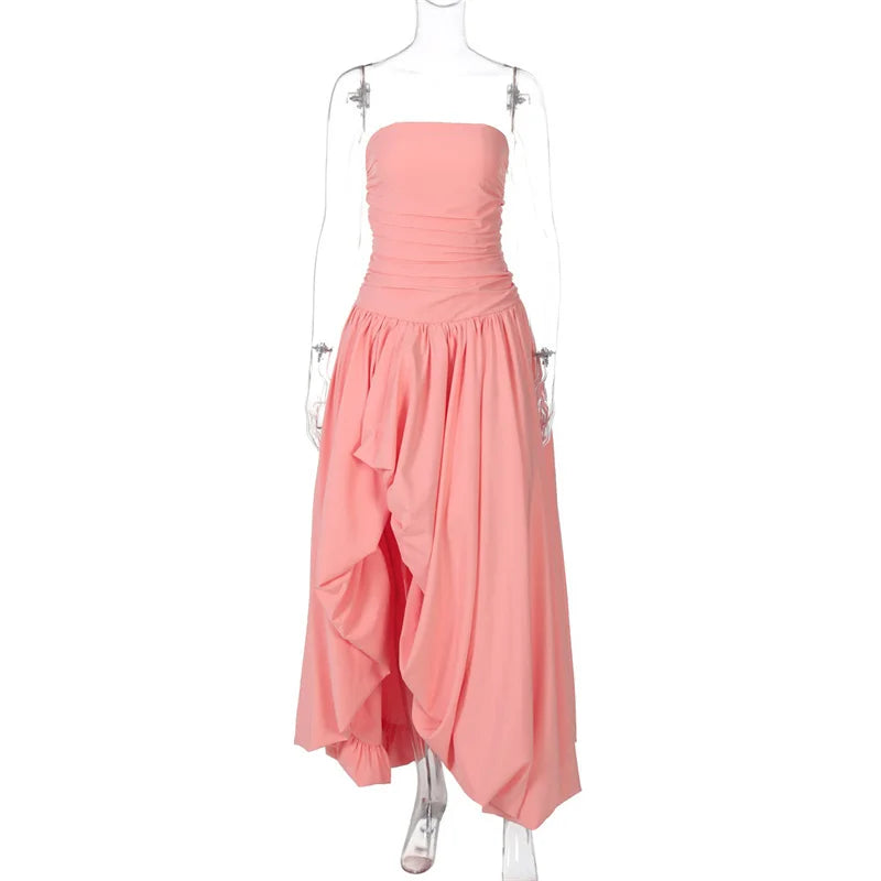 שמלת מקסי סטרפלס בלון בעיצוב שסע - אוקיאנה