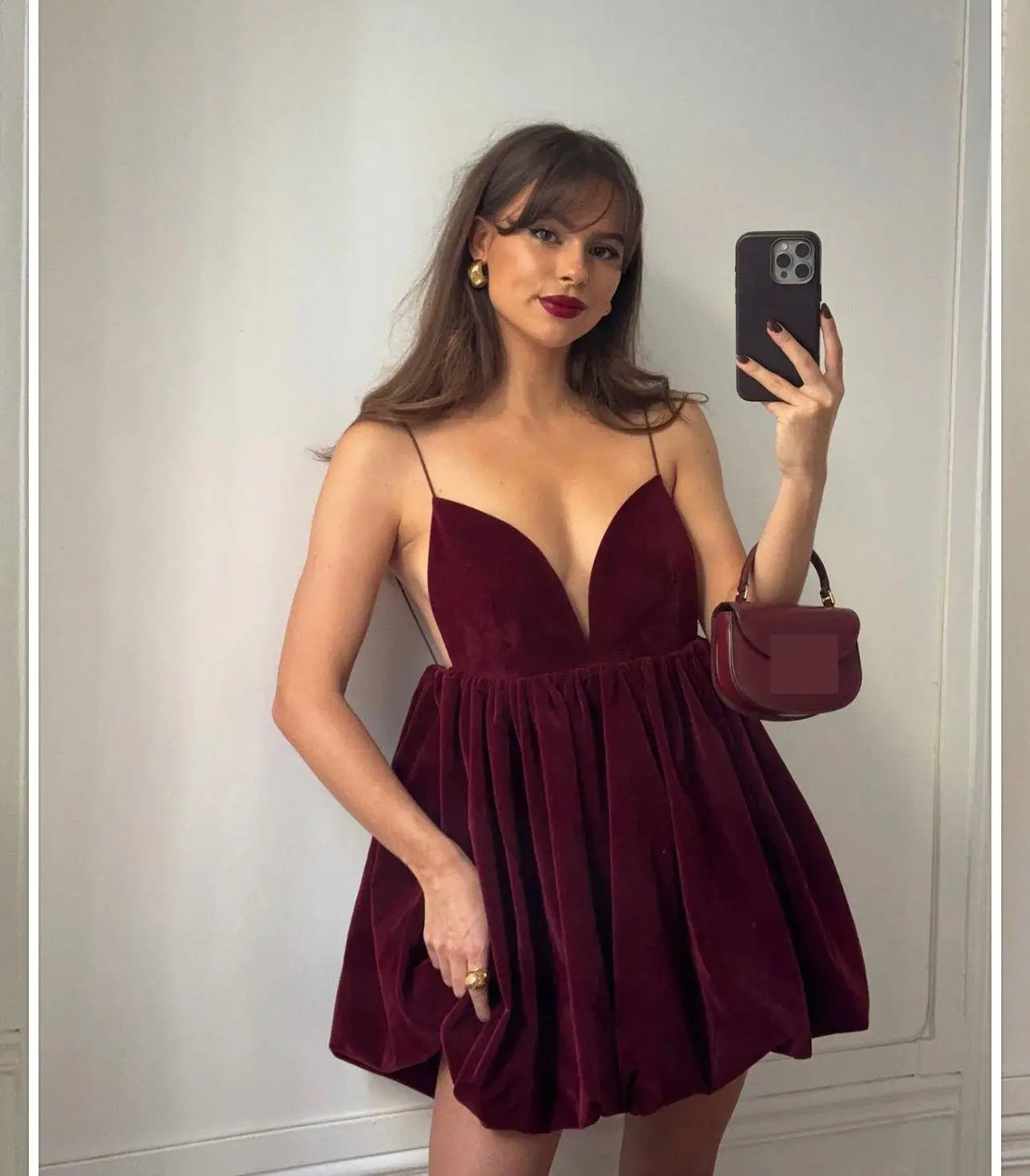 שמלת מיני בלון בד קטיפה גב פתוח - Myla