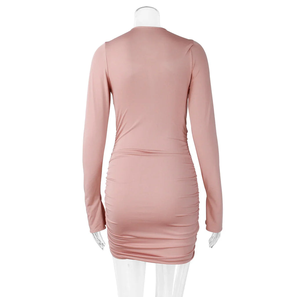 שמלת מיני כיווצים בגזרת מחוך בעיצוב קרוס ופתחים - PIA