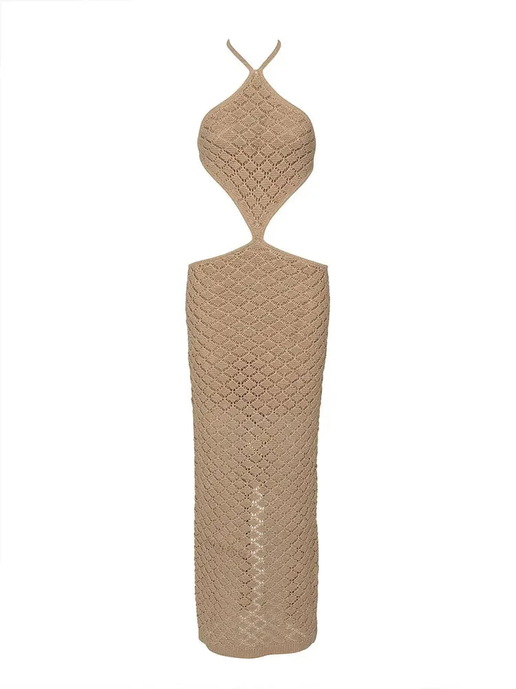 שמלת חוף מקסי קולר רשת בעיצוב מותניים וגב חשוף - שייה