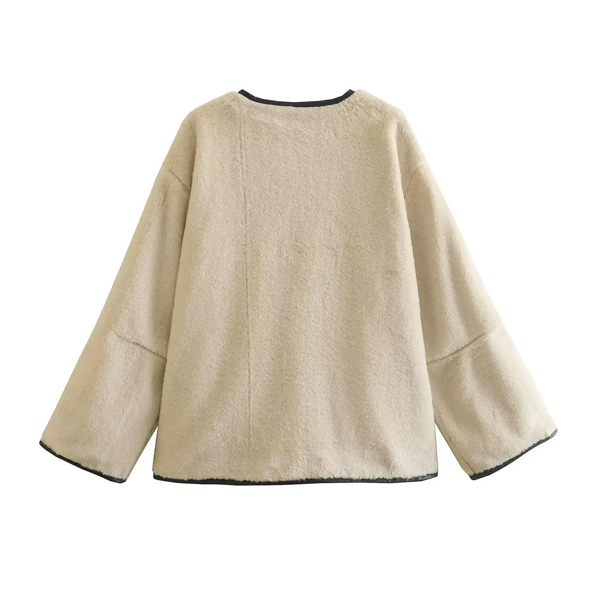 מעיל צמר פרווה סגירת כפתורים בעיצוב וינטג' - יאן