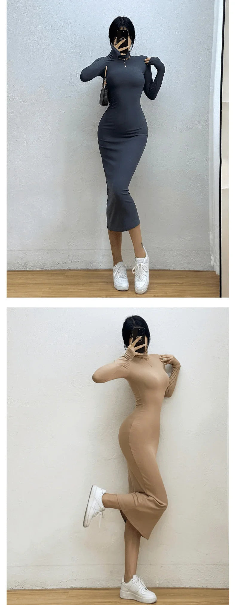 שמלת מידי סרוגה צמודה צווארון גולף - Kira