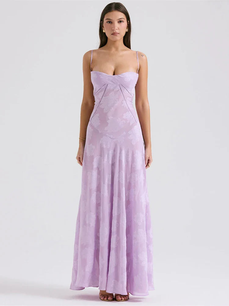 שמלת מקסי בעיטור רקמת פרחים קשירה בגב להצמדה במותן - מילי