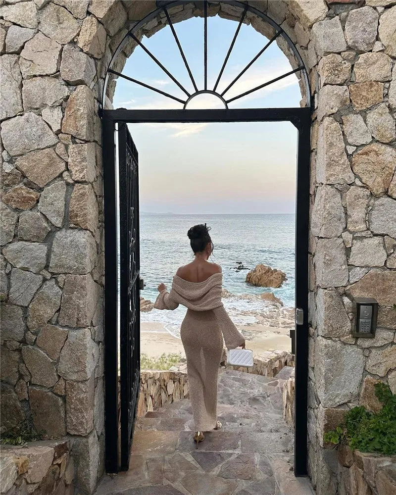 שמלת מקסי סרוגה כתפיים חשופות - אריקה