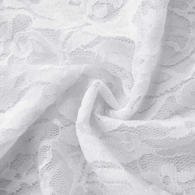 חליפת תחרה שני חלקים בגד גוף ומכנסיים ארוכים בעיטור חצאית מיני  - Meadow