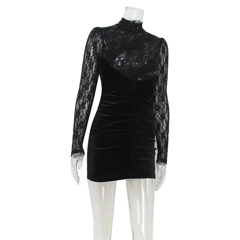 שמלת מיני גולף קטיפה בעיצוב תחרה - Alaia