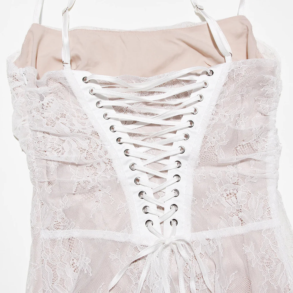 שמלת מקסי אלגנטית תחרה בשילוב עליונית שרוולי תחרה - איליה