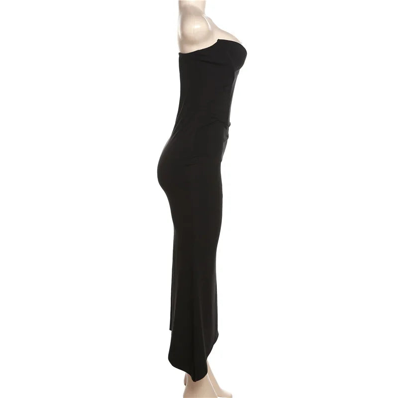 שמלת ערב מקסי סטרפלס מחויטת בד מחטב ומחמיא - ג'ון