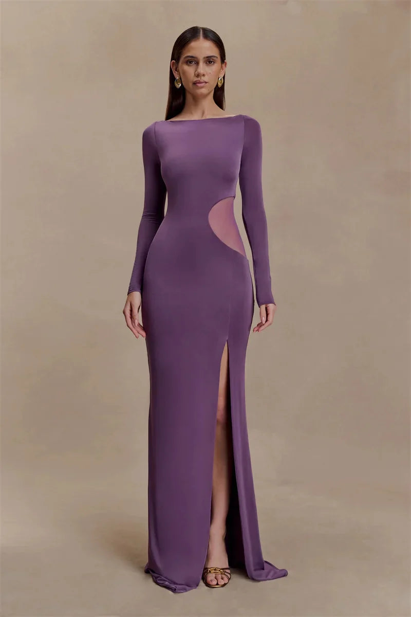 Maxi dress with slit and mesh design - ALONA