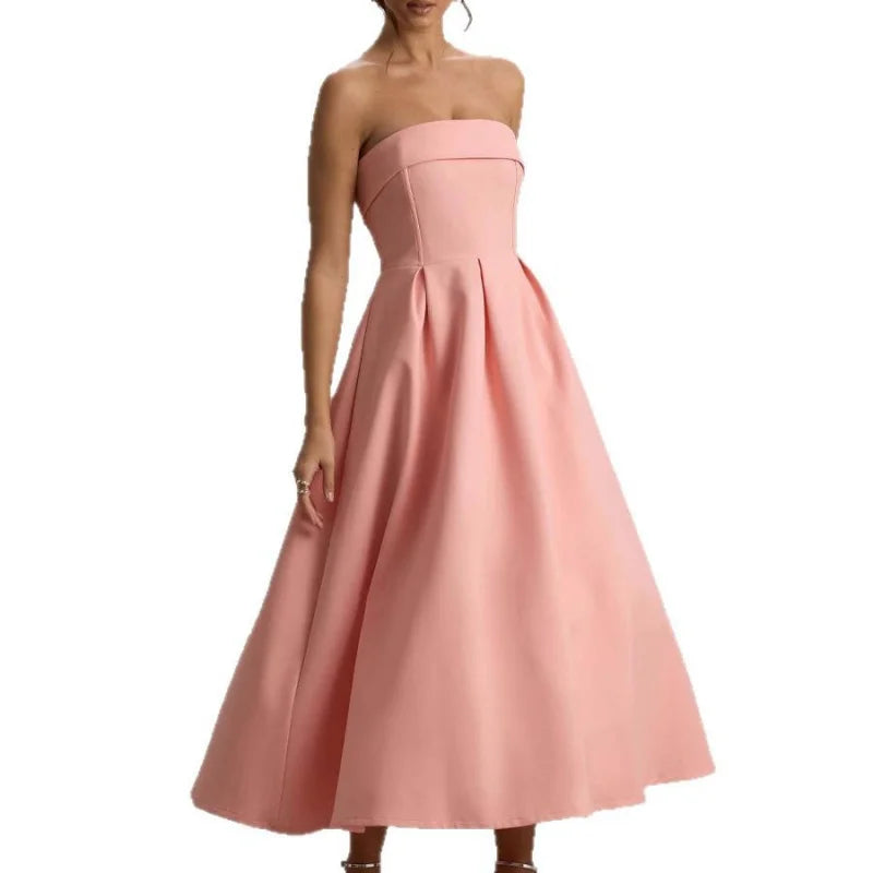 שמלת מידי סטרפלס אלגנטית - סנדרה