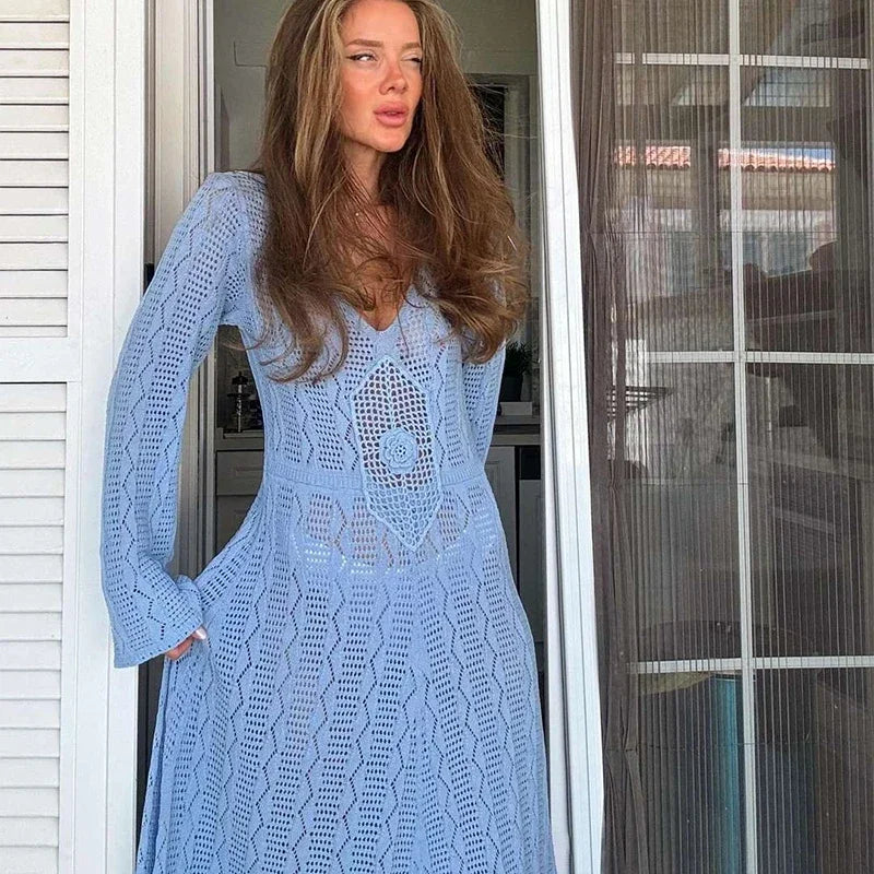 שמלת מקסי חוף סרוגה בעיטור פרח - Beatrice