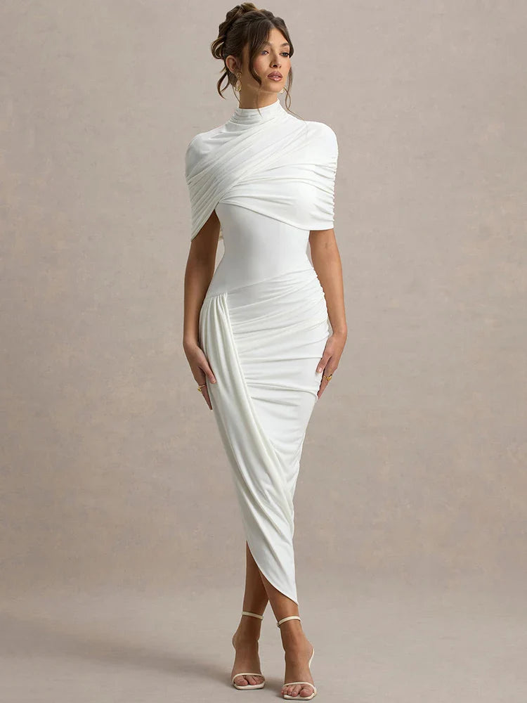 שמלת מידי בעיצוב אסימטרי וכיווצים - מלני