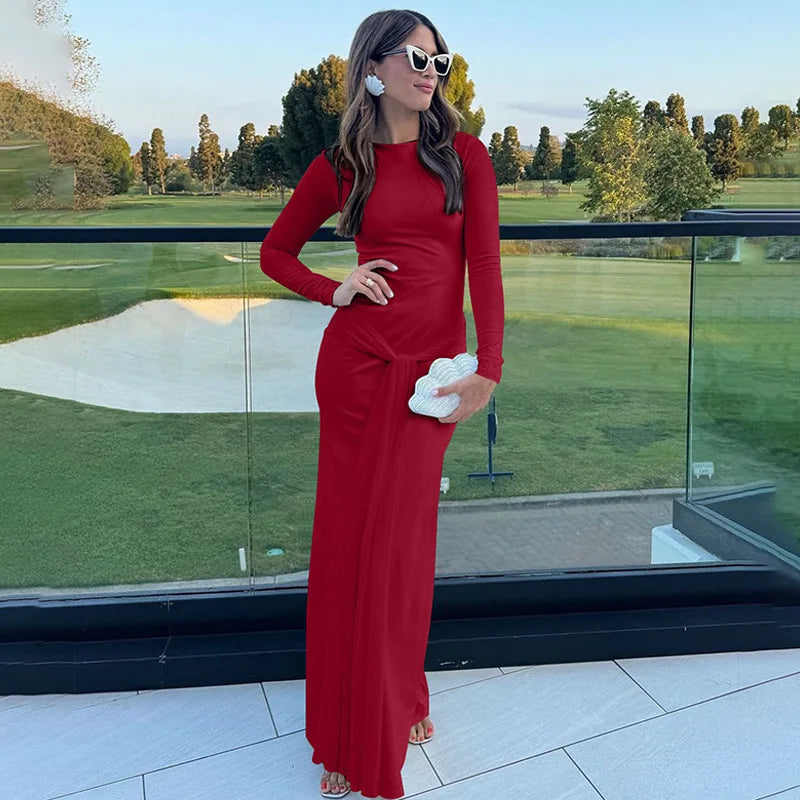 שמלת מקסי צנועה בעיצוב קשירה - מייפל