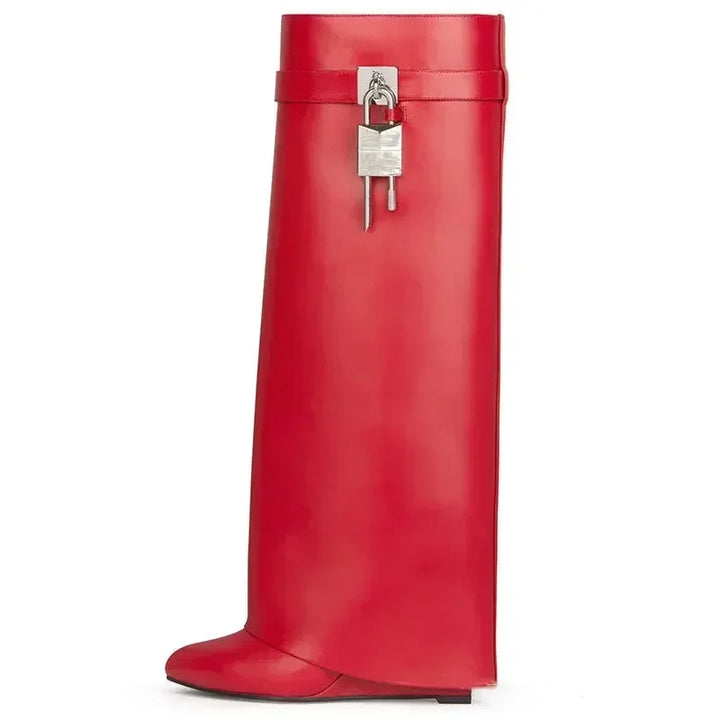 High heeled leatherette boots with lock decoration - Reese