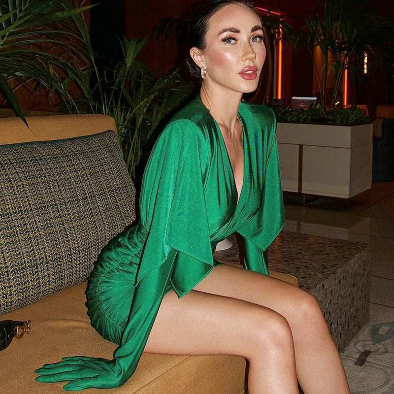 שמלת מיני כיווצים בד מבריק - קרול