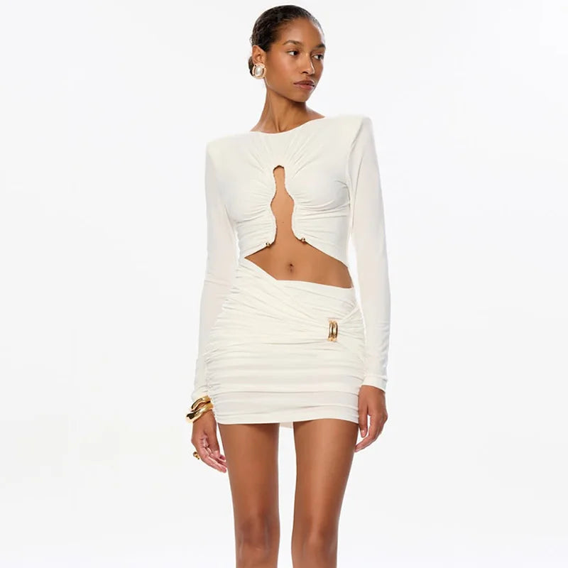 Mini dress with pleats and buckles - REYNI