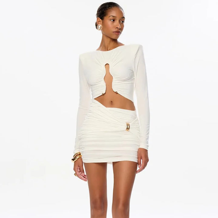 Mini dress with pleats and buckles - REYNI