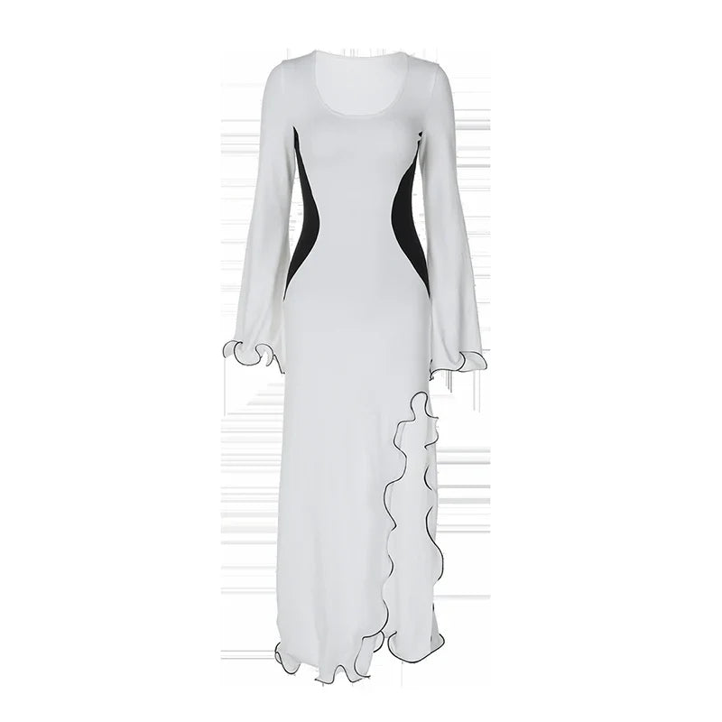 שמלת מקסי מלמלה בעיצוב שסע שרוולי פעמון - ג'ורג'יה