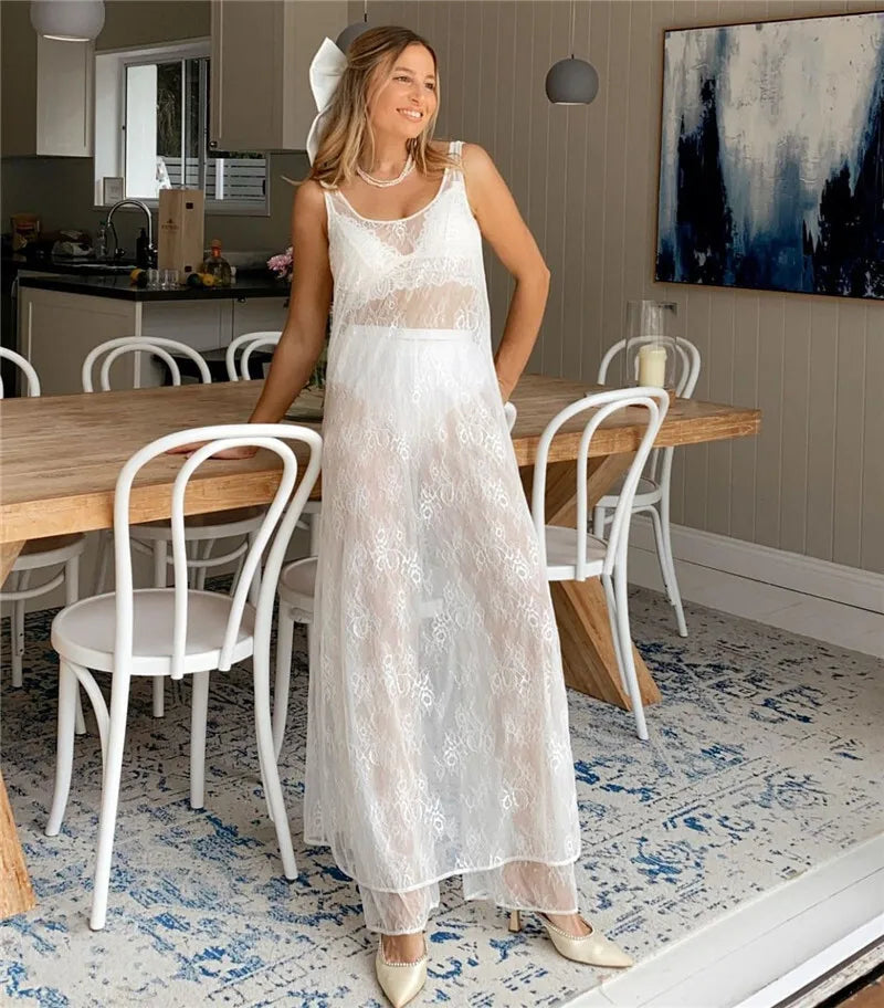 שמלת מקסי חוף תחרה שקופה - Sasha