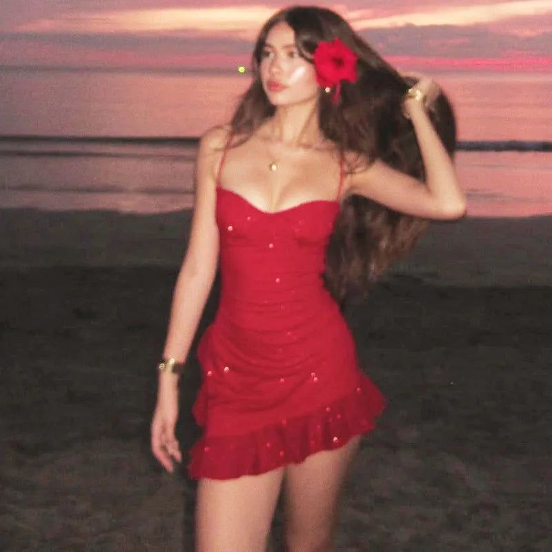 שמלת מיני נצנצים בעיצוב אסימטרי בעיטור מלמלה - קסם