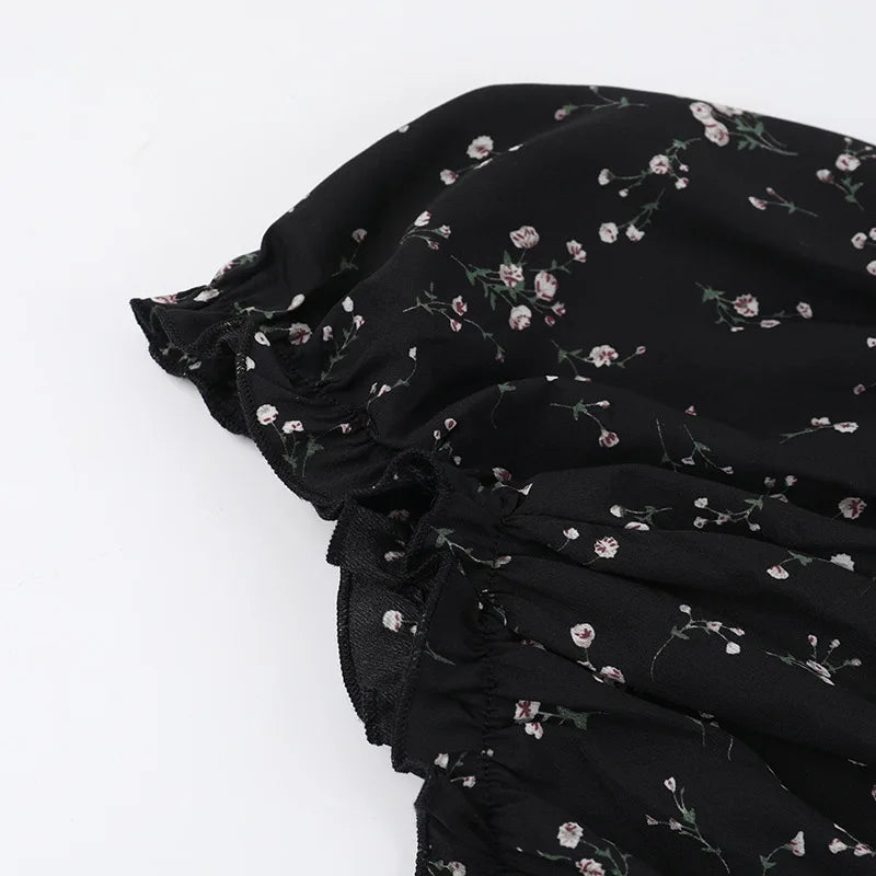 שמלת מיני מלמלה פרחונית שרוולים נפוחים סטייל כפרי - היידי